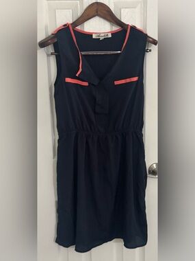 Annabella Navy Dress with Coral Trim